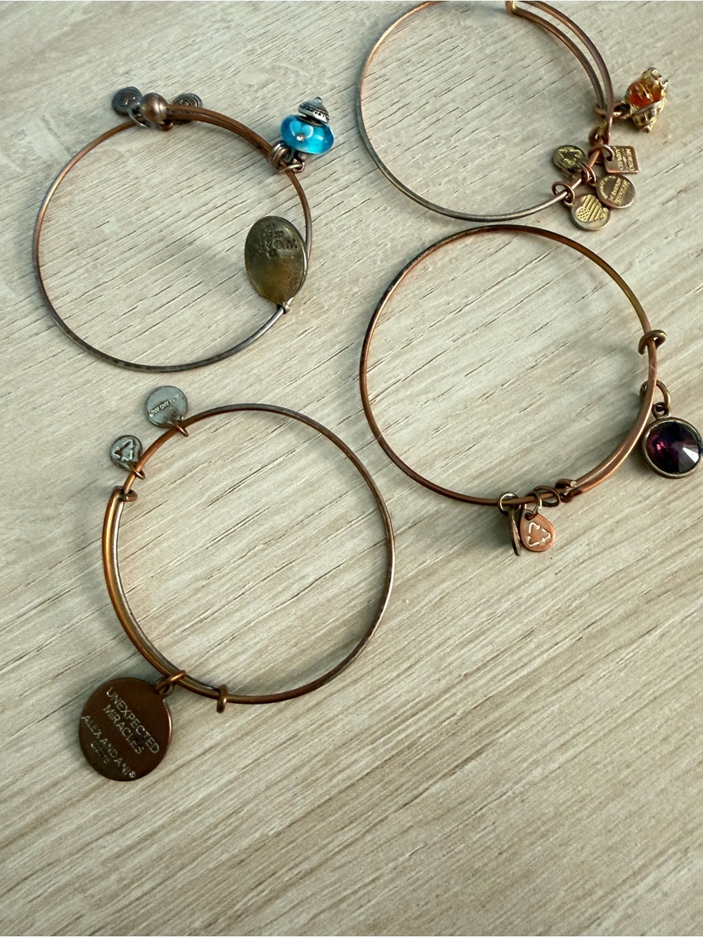 Alex and Ani Copper Tone Charm Bangle Bracelet - Brown/Copper.. all 4 for $10